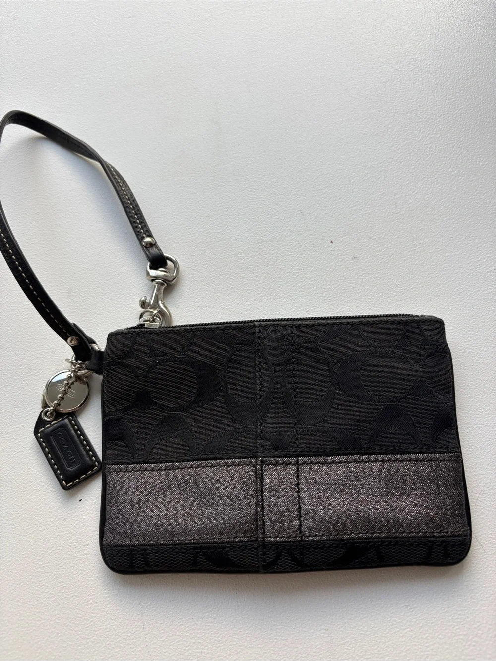 Coach Black Signature Legacy Stripe Wristlet